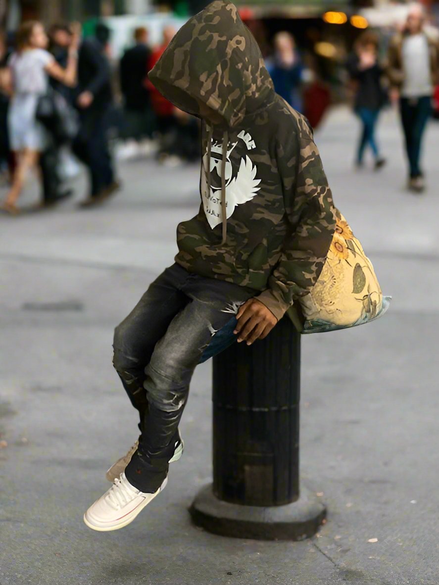 CAMO HOODIE HIM LOGO/ POEM BACK